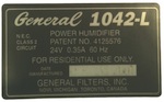 GeneralAire Humidifier part GENERALAIRE 1042LH replacement part GeneralAire 1042-10 Inspection Name Plate